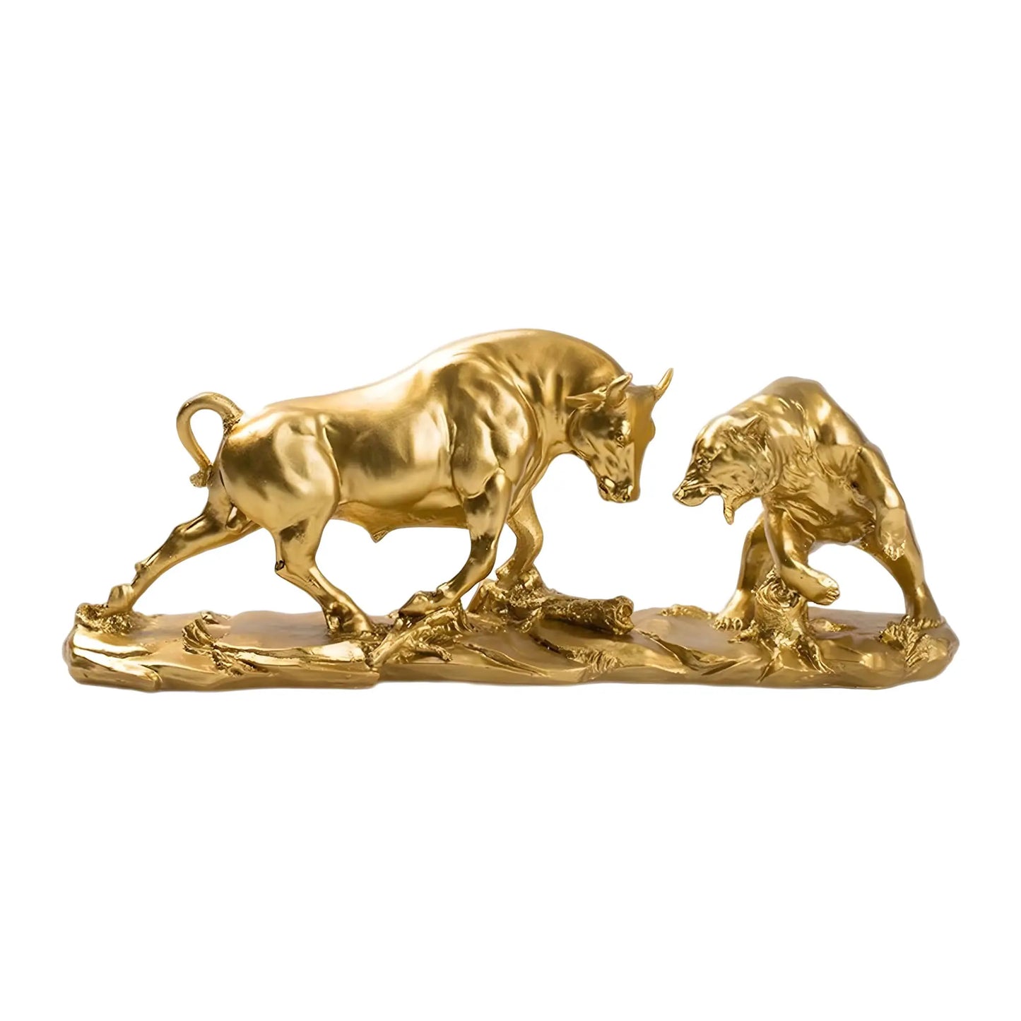 Bronze Bull and Bear Statue - 7" Double Symbolism Finance Decor | Handcrafted Desk Ornament