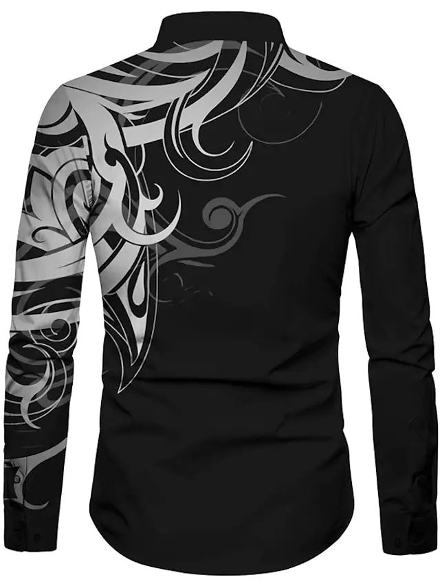 Summer New Printed Shirt Men's Casual Shirt Long-sleeved Top