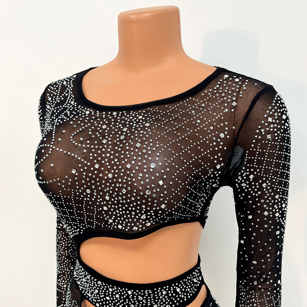 Women's Clothing Fashion Mesh Hot Drilling Hollow Dress