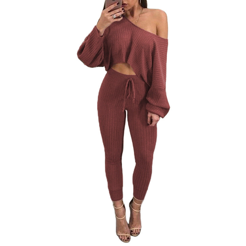 Solid Color One-Neck Long-Sleeved Casual Hang Strip Suit