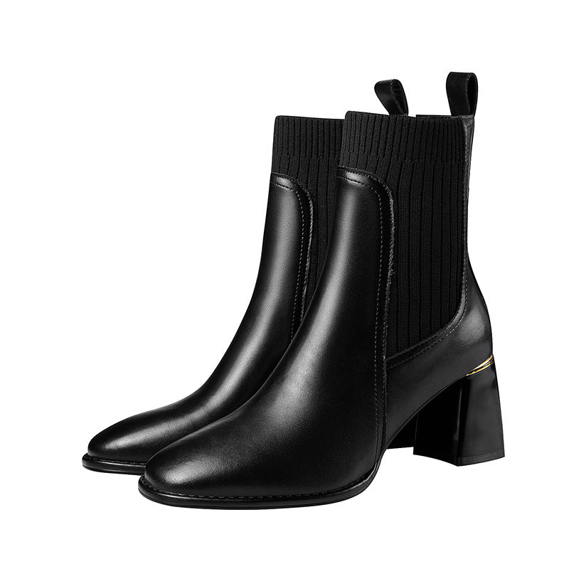 Thick Heel Round Toe Mid-heel Retro Mid-tube Women's Shoes
