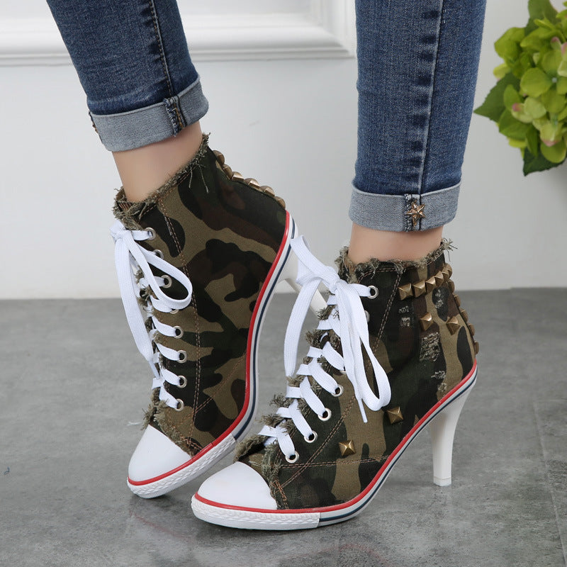 Round Toe Women's Shoes Denim High Heels