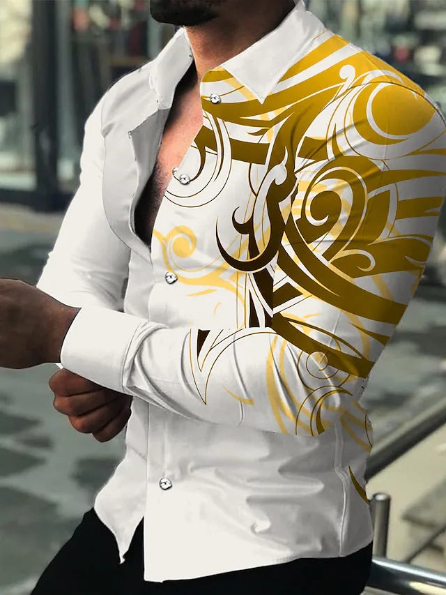 Summer New Printed Shirt Men's Casual Shirt Long-sleeved Top