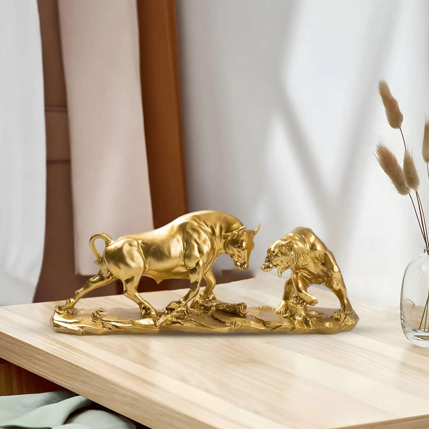 7-inch Bronze Bull and Bear Statue | Finance & Office Decor