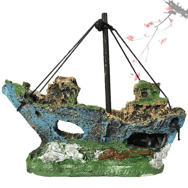 Pirate Ship Aquarium Ornament - Safe Resin Fish Tank Decor