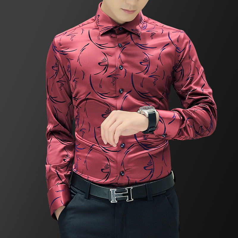 Men's Long-sleeved Shirt Korean-style Slim-fit Youth Shirt