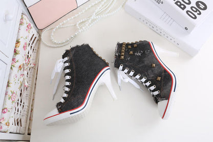 Round Toe Women's Shoes Denim High Heels