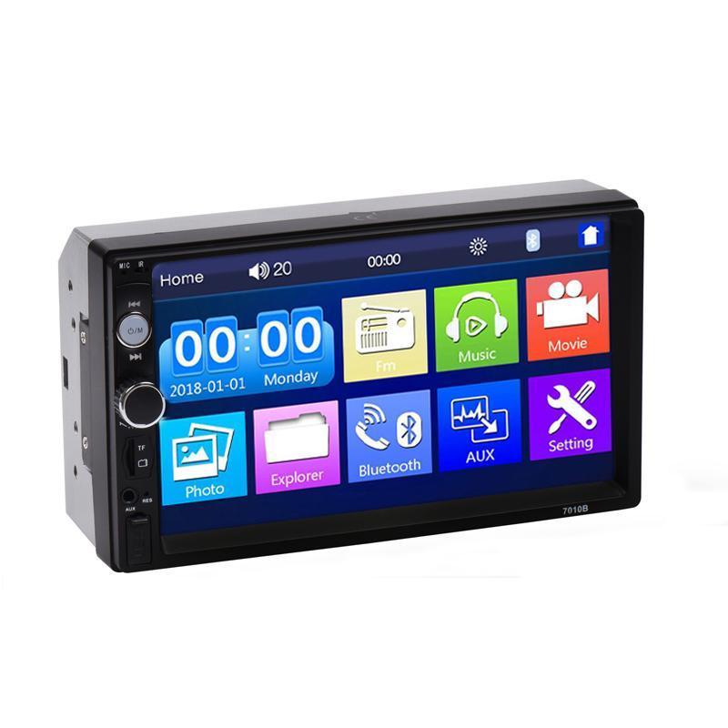 Car multimedia player with touchscreen display on a white background