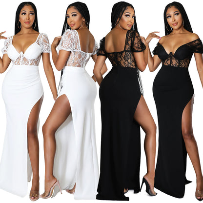 Ladies Fashion Lace Ladies Slit Long Dress