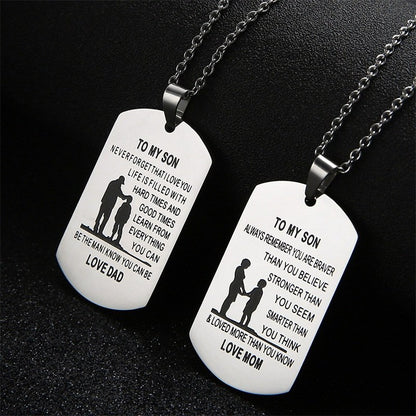 TO MY SON Stainless Steel Pendant Necklaces Engrave Name Love Dad Mum ID Tag Necklaces Customized  Jewelry