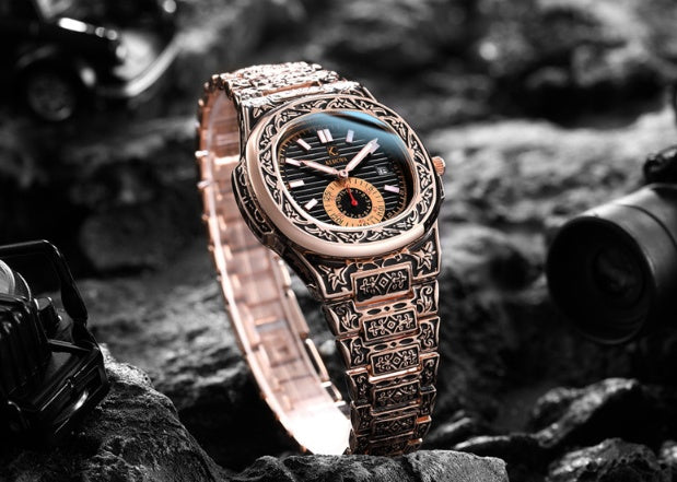 Rose Carved Steel Band Quartz Watch