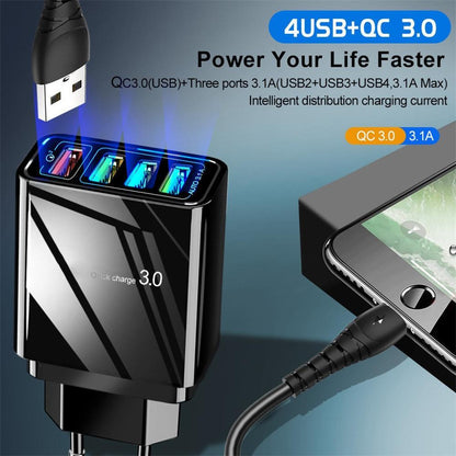 4-USB charging hub with Quick Charge 3.0 technology on a dark background
