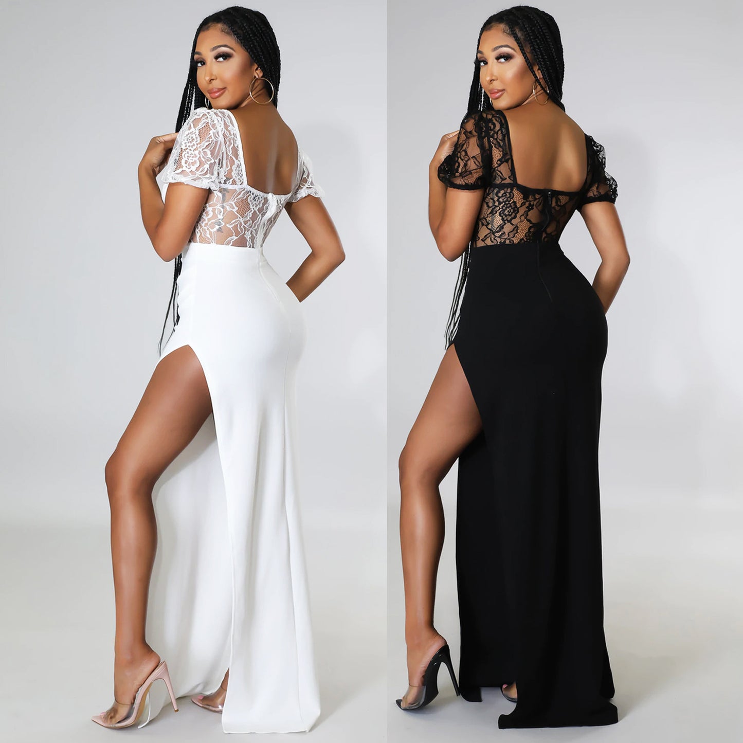 Ladies Fashion Lace Ladies Slit Long Dress