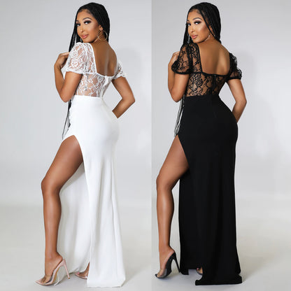 Ladies Fashion Lace Ladies Slit Long Dress