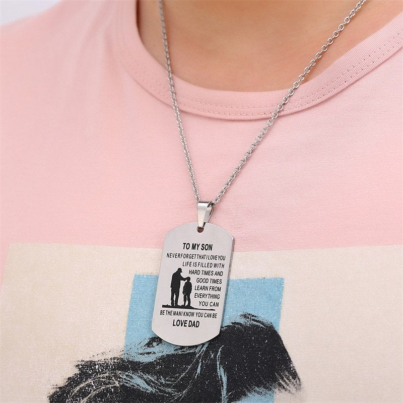 TO MY SON Stainless Steel Pendant Necklaces Engrave Name Love Dad Mum ID Tag Necklaces Customized  Jewelry