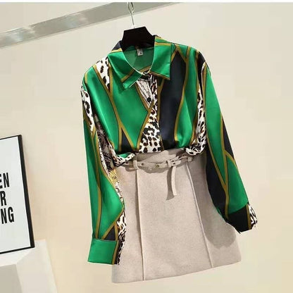 Women's loose printed shirt casual long-sleeved shirt
