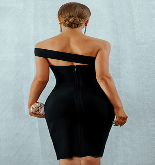 Off-the-shoulder split tube top dress