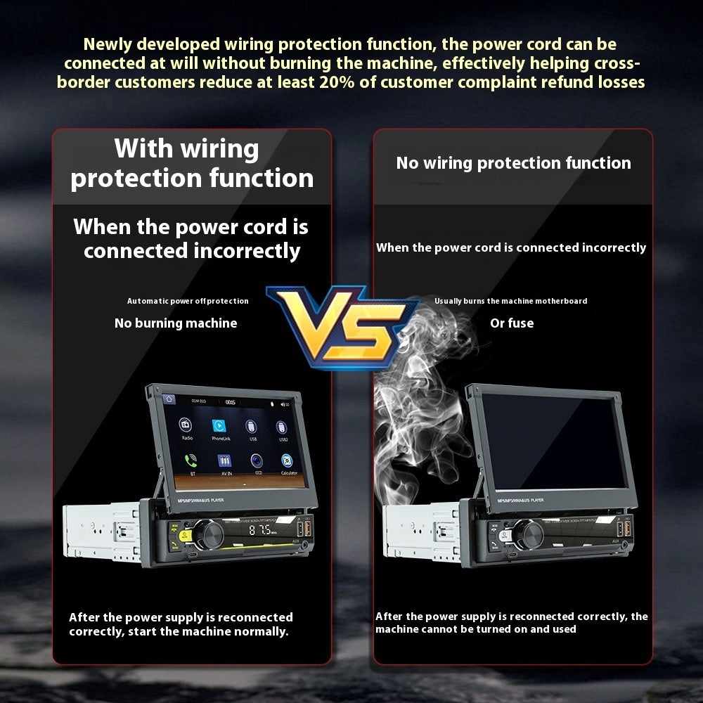 Comparison of power cord connection with and without wiring protection function on electronic devices.