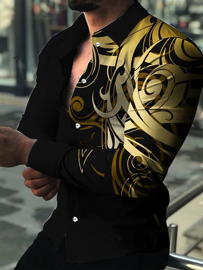 Summer New Printed Shirt Men's Casual Shirt Long-sleeved Top