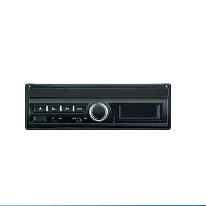 Black car stereo receiver on a white background