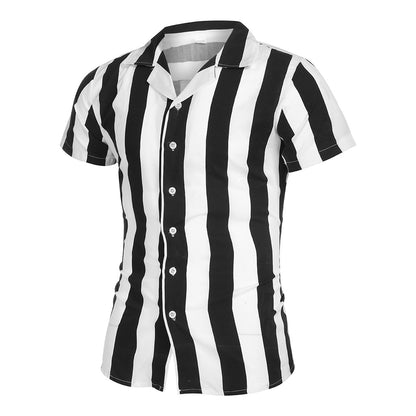 Striped Color Block Slim Fit Shirt Men's Short-sleeved Shirt