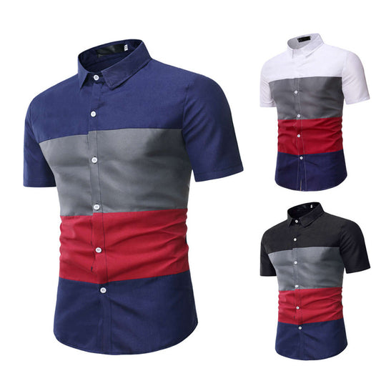 Summer Men's Casual Short Sleeved Floral Shirt Color Matching Shirt