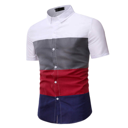 Summer Men's Casual Short Sleeved Floral Shirt Color Matching Shirt