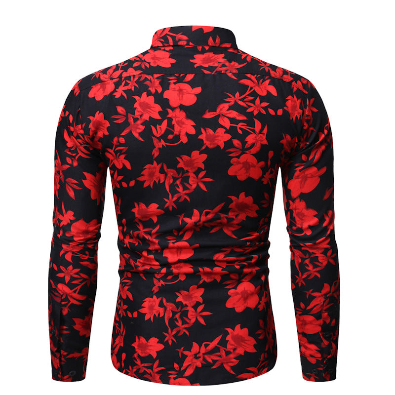 Men's Long Sleeve Printed Shirt Fashion Flower Shirt