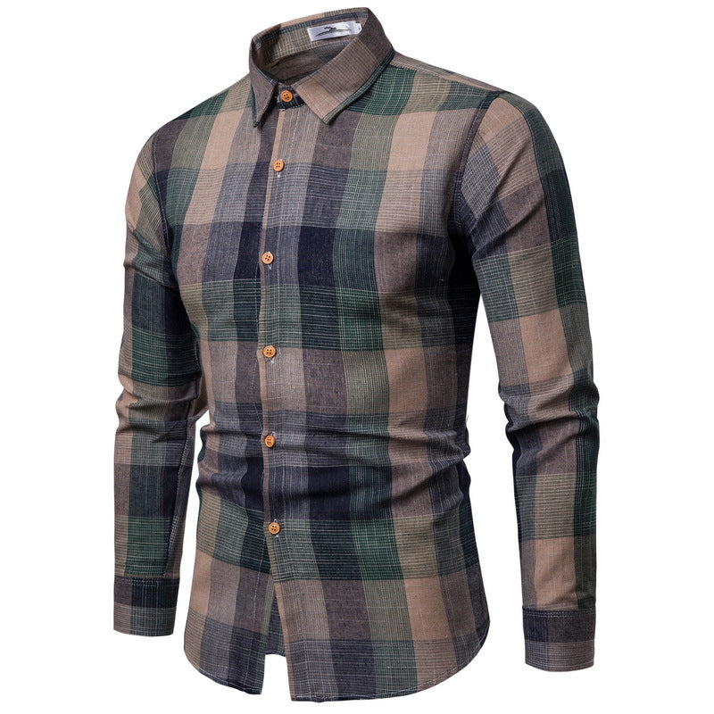 Slim Fit Long Sleeved Casual Shirt Plaid Men's Shirt