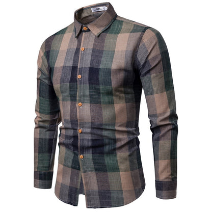 Slim Fit Long Sleeved Casual Shirt Plaid Men's Shirt