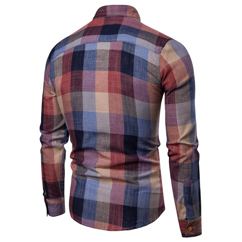 Slim Fit Long Sleeved Casual Shirt Plaid Men's Shirt