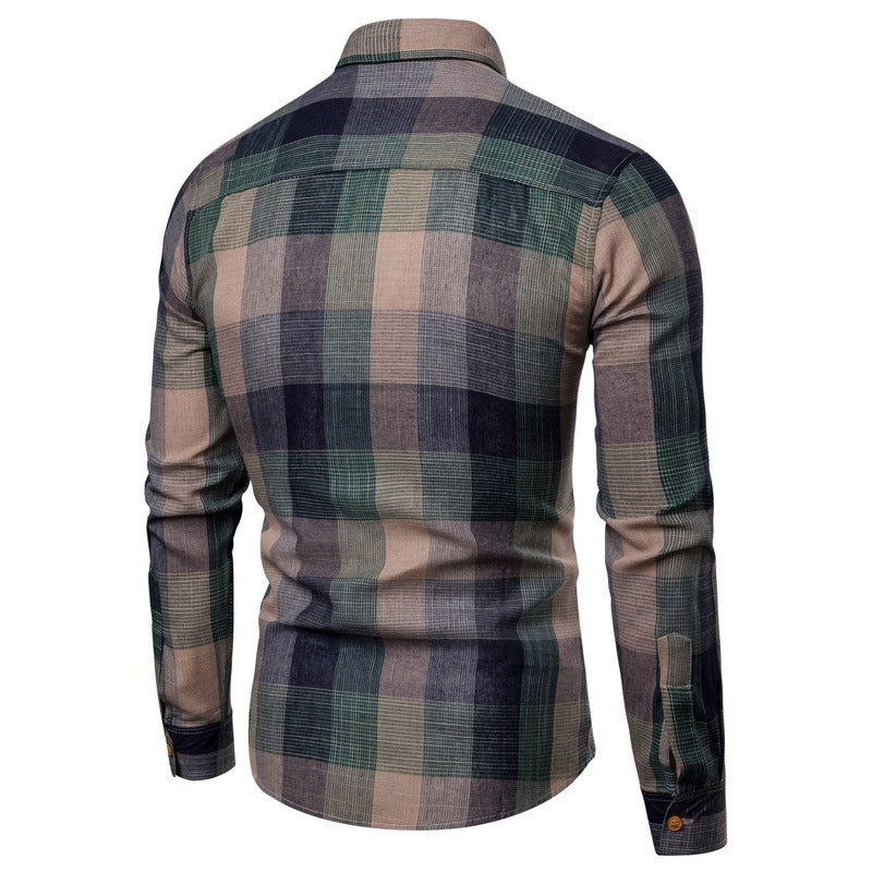 Slim Fit Long Sleeved Casual Shirt Plaid Men's Shirt