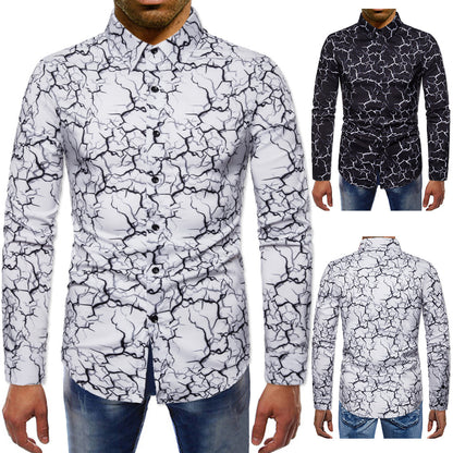 Men's Slim All Match Long Sleeved Shirt Lightning Print Shirt