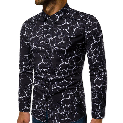 Men's Slim All Match Long Sleeved Shirt Lightning Print Shirt