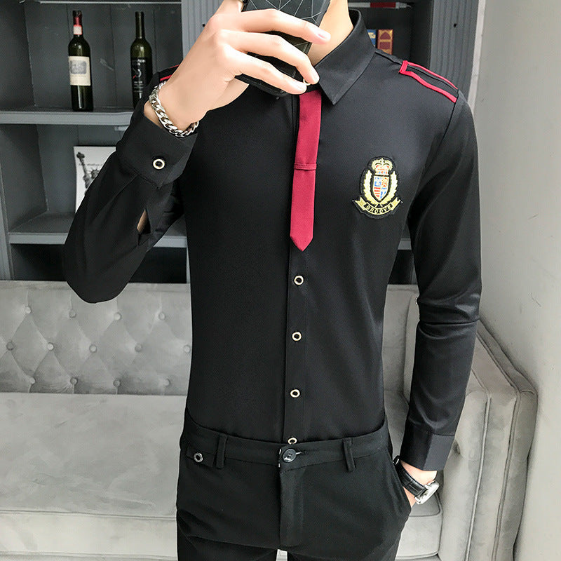 Autumn Men's Long-Sleeved Shirt Hairdresser Barber Shop Nightclub Bar KTV Staff Work Clothes Shirt Shirt