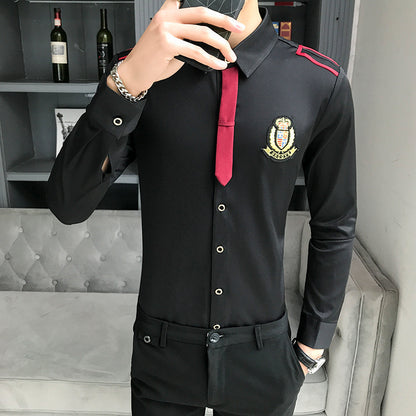 Autumn Men's Long-Sleeved Shirt Hairdresser Barber Shop Nightclub Bar KTV Staff Work Clothes Shirt Shirt