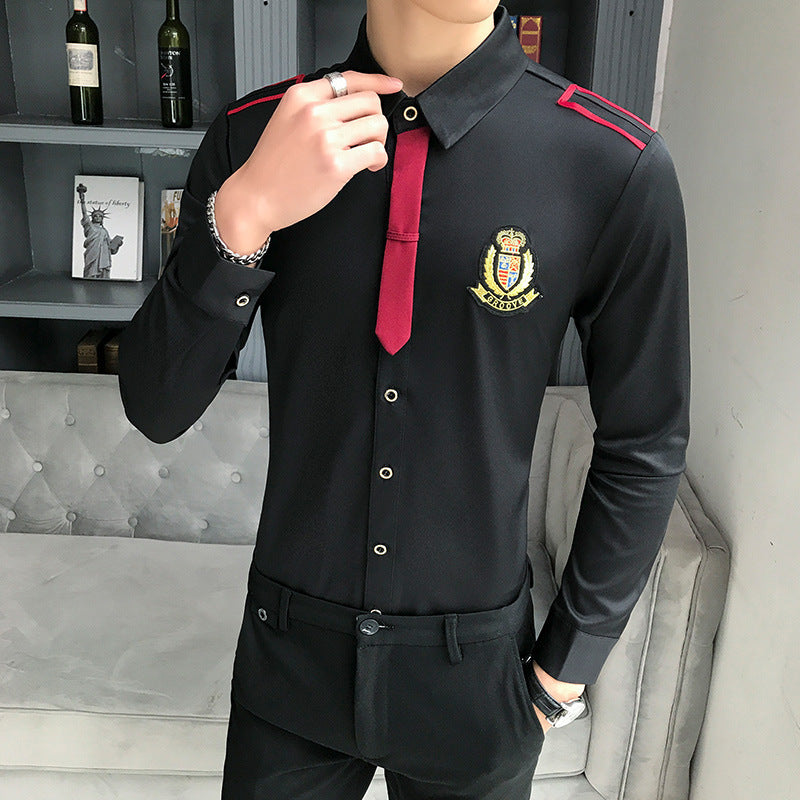 Autumn Men's Long-Sleeved Shirt Hairdresser Barber Shop Nightclub Bar KTV Staff Work Clothes Shirt Shirt