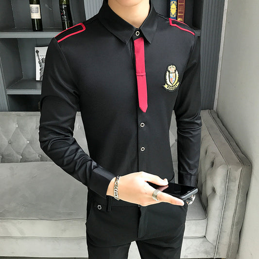 Autumn Men's Long-Sleeved Shirt Hairdresser Barber Shop Nightclub Bar KTV Staff Work Clothes Shirt Shirt