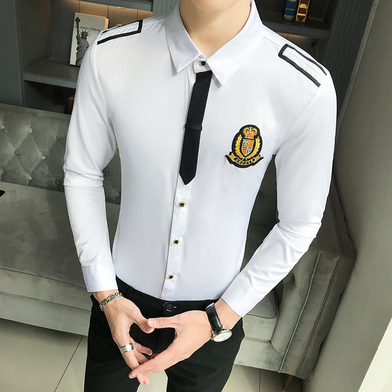 Autumn Men's Long-Sleeved Shirt Hairdresser Barber Shop Nightclub Bar KTV Staff Work Clothes Shirt Shirt