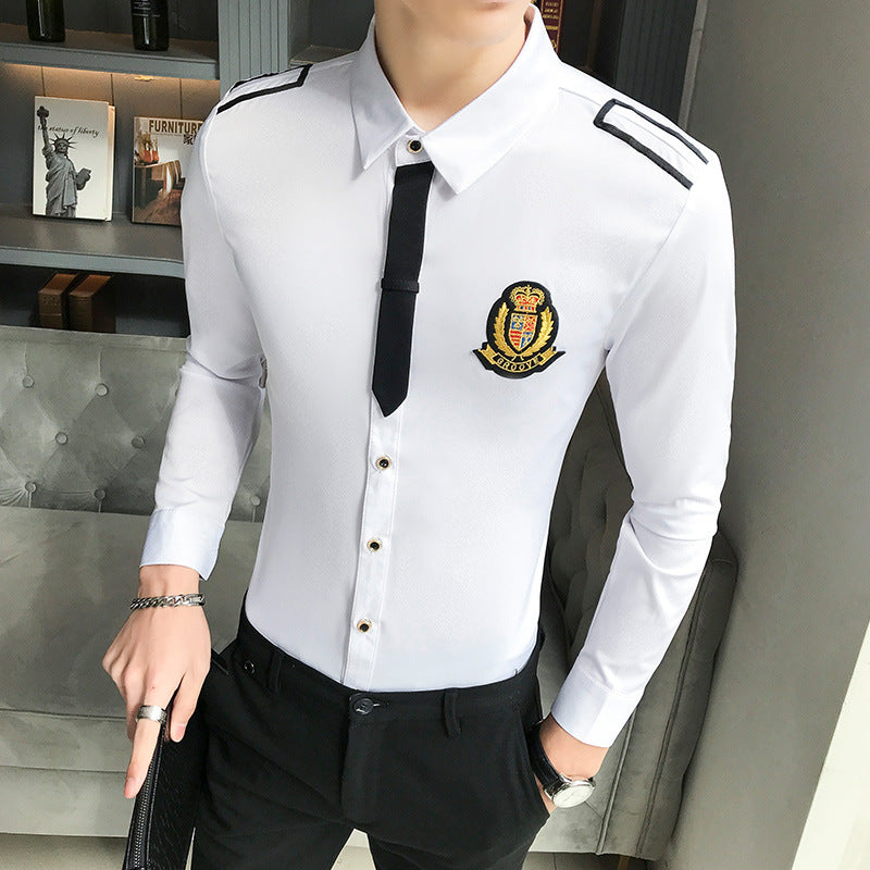 Autumn Men's Long-Sleeved Shirt Hairdresser Barber Shop Nightclub Bar KTV Staff Work Clothes Shirt Shirt