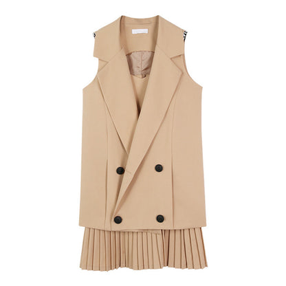 Vintage Mini Pleated Dress Suits With Double Breasted Blazer Jacket