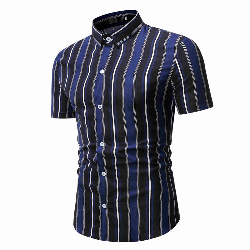 Men's Casual Short Sleeved T Shirt Striped Bottoming Shirt