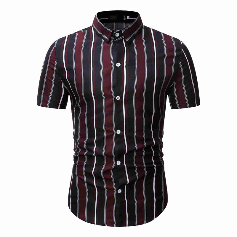 Men's Casual Short Sleeved T Shirt Striped Bottoming Shirt