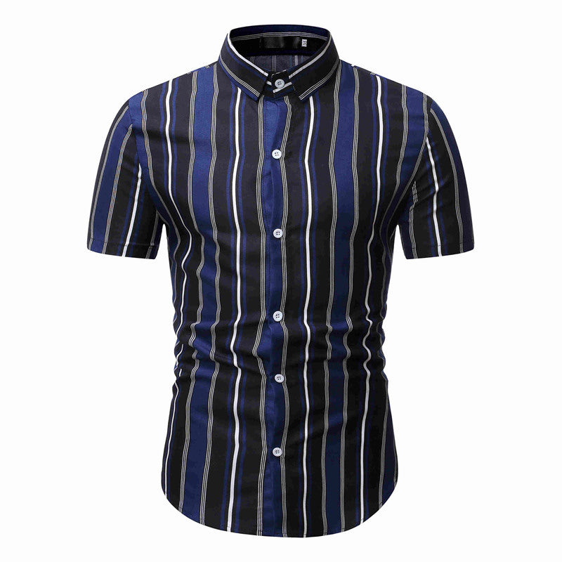 Men's Casual Short Sleeved T Shirt Striped Bottoming Shirt