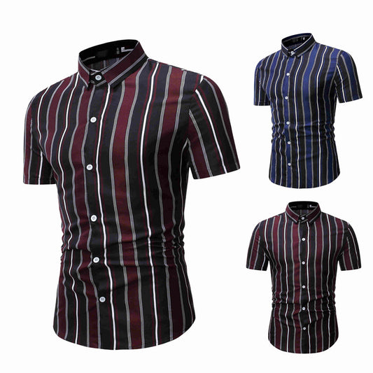 Men's Casual Short Sleeved T Shirt Striped Bottoming Shirt