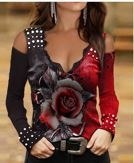New Printed Off-the-shoulder T-shirt For Women