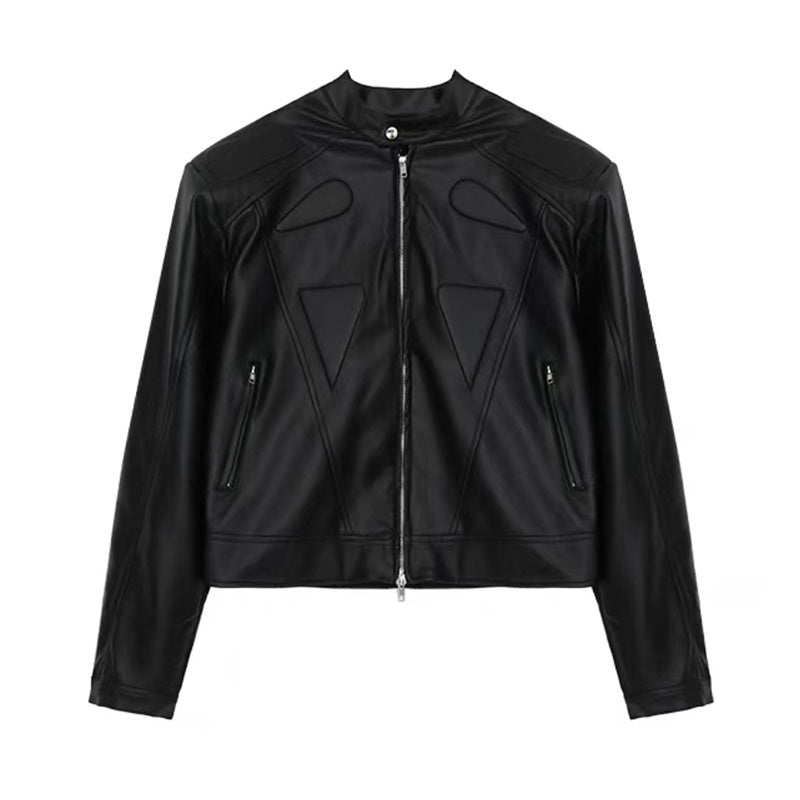 Leather Padded Shoulder Jacket For Men's Short