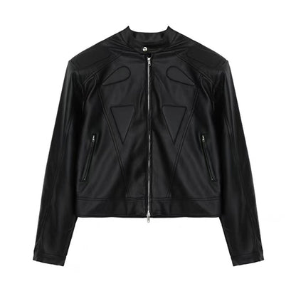 Leather Padded Shoulder Jacket For Men's Short