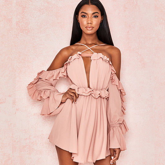 Ladies suspenders chiffon dress