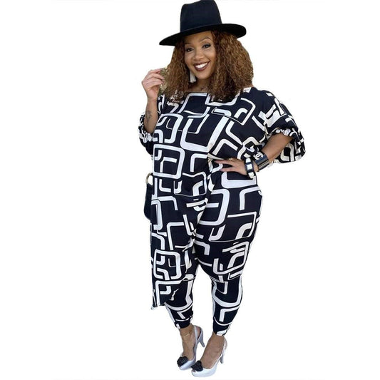 Printing Large Fat Woman Fashion Casual Suit